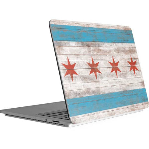 Chicago Flag Dark Wood Surface Laptop Studio Skin
